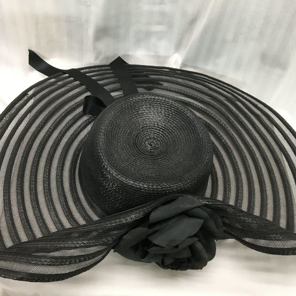 Black Tulle Sun Hat with Black Flower main image 6